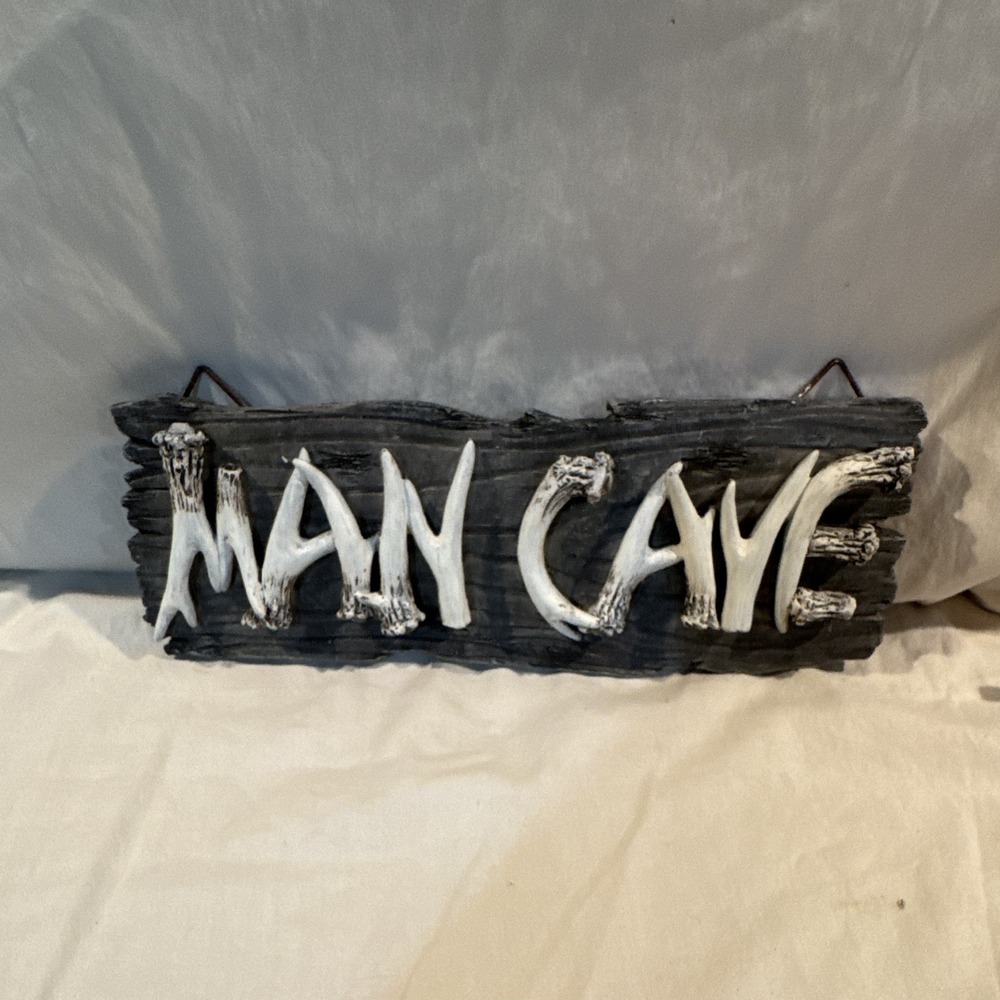 Rustic Gray Wood Grain "MAN CAVE" Hanging Wall Sign Plaque 12 x 4 in